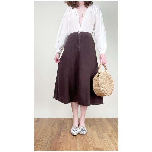 Vintage 100% Linen High Or Low Rise Midi Skirt A-line Full Romantic Quiet Luxury - Picture 5 of 8